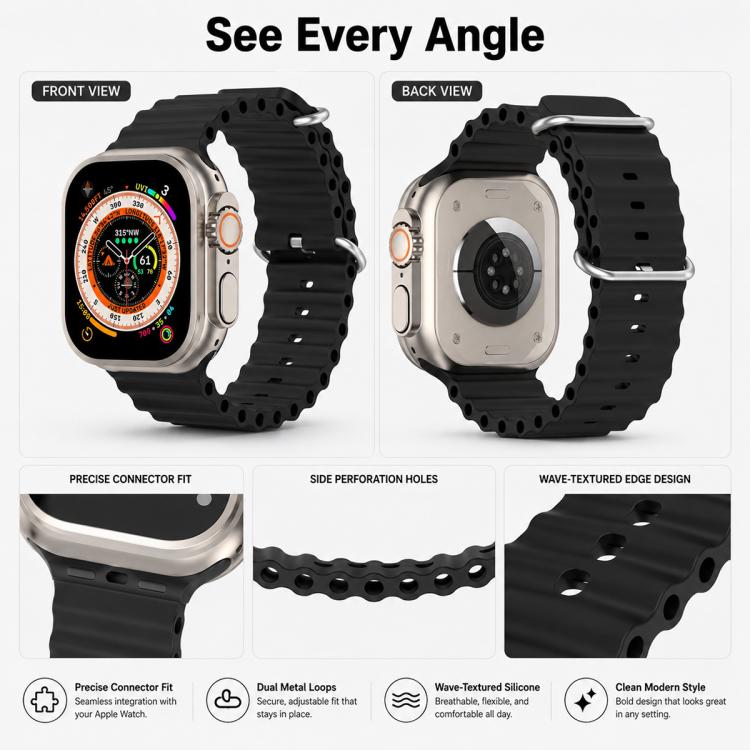 For Apple Watch 42 / 44 / 45 / 46 / 49mm 5 Pack xDfind Ocean Silicone Watch Band