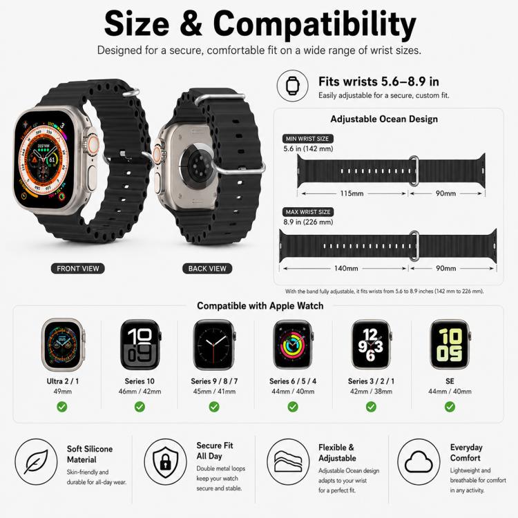 For Apple Watch 38 / 40 / 41 / S11 42mm 5 Pack xDfind Ocean Silicone Watch Band
