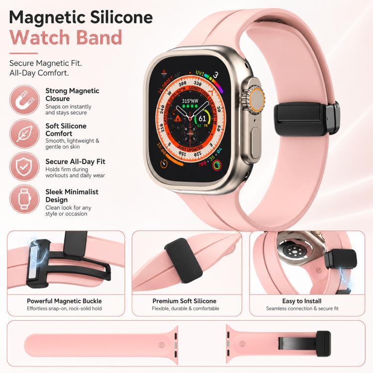 For Apple Watch 42 / 44 / 45 / 46 / 49mm 5 Pack xDfind Solid Color Magnetic Buckle Silicone Watch Band