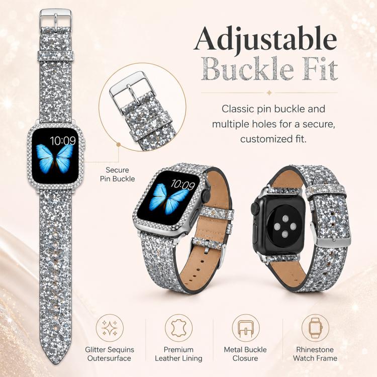 For Apple Watch 42 / 44 / 45 / 46 / 49mm 5 Pack xDfind Glitter Sequins Vegan Leather Watch Band