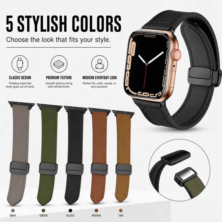For Apple Watch 42 / 44 / 45 / 46 / 49mm 5 Pack xDfind Crazy Horse Pattern Silicone Skin Magnetic Buckle Watch Band