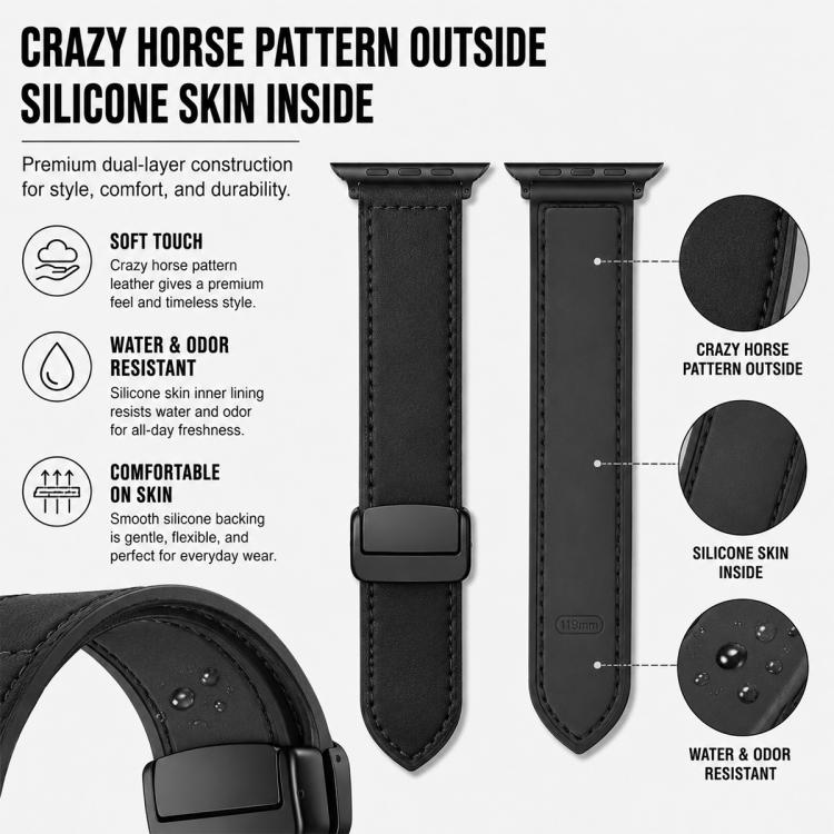 For Apple Watch 42 / 44 / 45 / 46 / 49mm 5 Pack xDfind Crazy Horse Pattern Silicone Skin Magnetic Buckle Watch Band