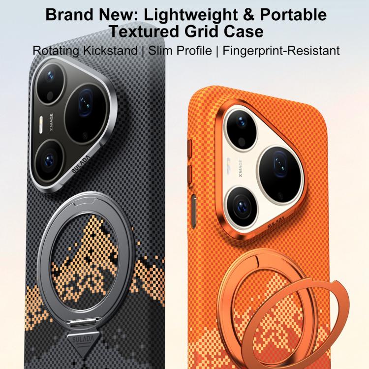 For Huawei Pura 90 Pro Max 5G SULADA Kevlar Pixel Grid Texture Rotation Magnetic Holder Phone Case