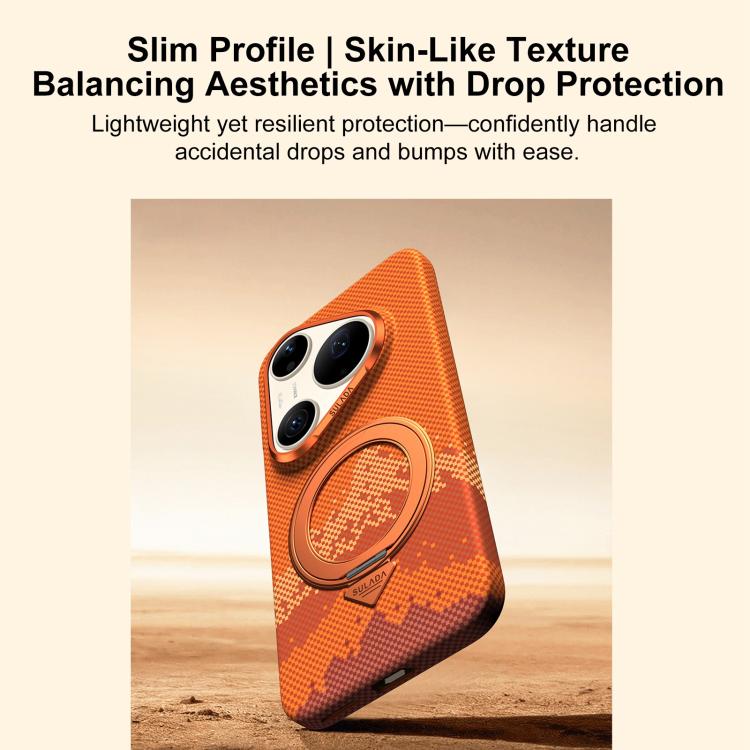 For Huawei Pura 90 Pro 5G SULADA Kevlar Pixel Grid Texture Rotation Magnetic Holder Phone Case