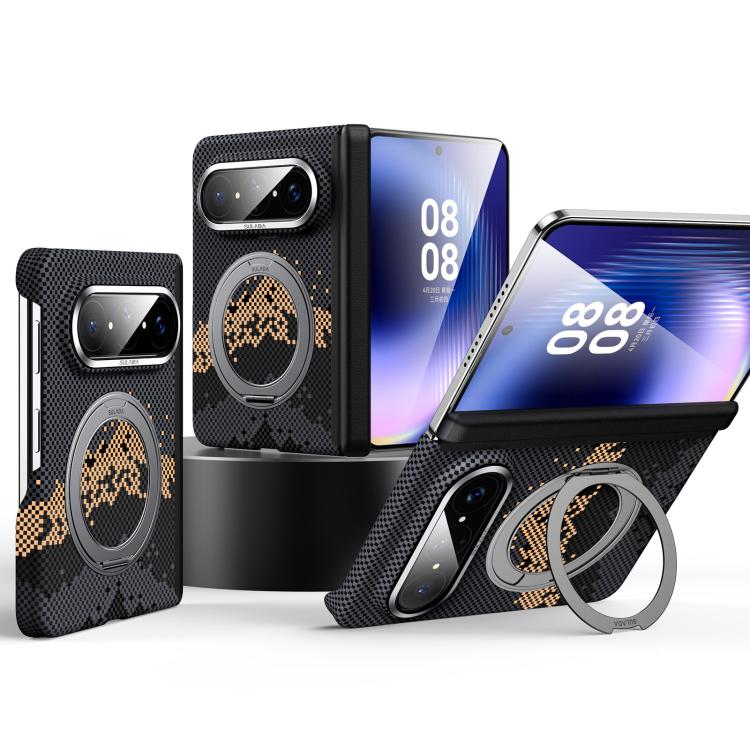 For Huawei Pura X Max SULADA Kevlar Pixel Grid Texture Rotation Magnetic Holder Phone Case