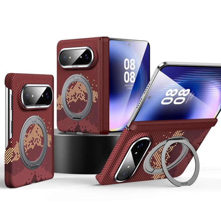 For Huawei Pura X Max SULADA Kevlar Pixel Grid Texture Rotation Magnetic Holder Phone Case