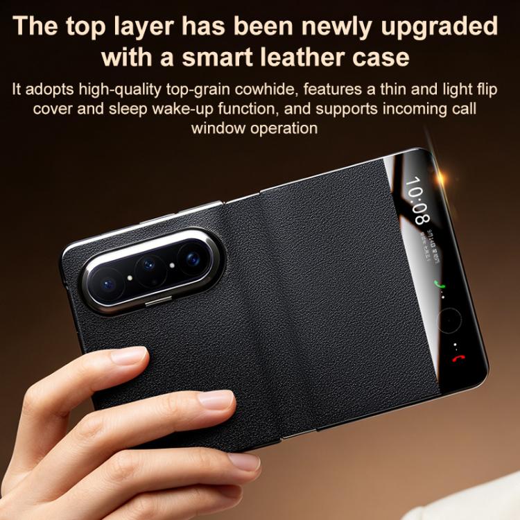 For Huawei Pura X Max QIALINO Top Grain Cowhide Smart Window Phone Case - Black