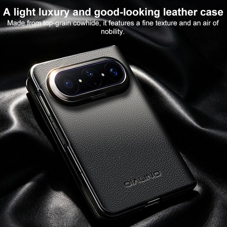 For Huawei Pura X Max QIALINO Top Grain Cowhide Smart Window Phone Case - Black