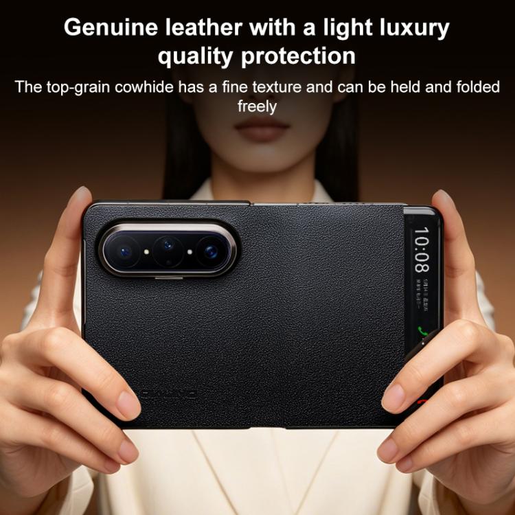 For Huawei Pura X Max QIALINO Top Grain Cowhide Smart Window Phone Case - Black