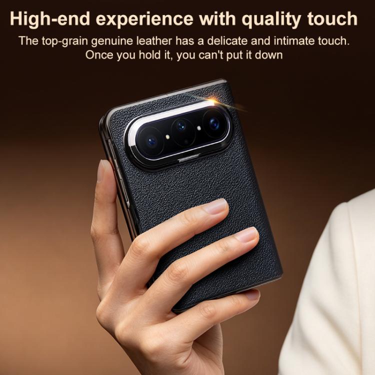 For Huawei Pura X Max QIALINO Top Grain Cowhide Smart Window Phone Case - Black