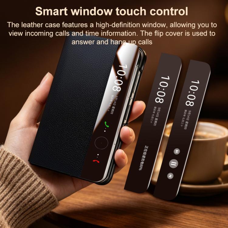 For Huawei Pura X Max QIALINO Top Grain Cowhide Smart Window Phone Case - Black