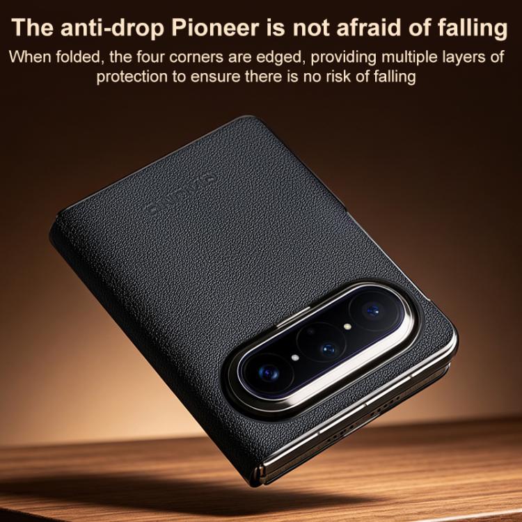 For Huawei Pura X Max QIALINO Top Grain Cowhide Smart Window Phone Case - Black
