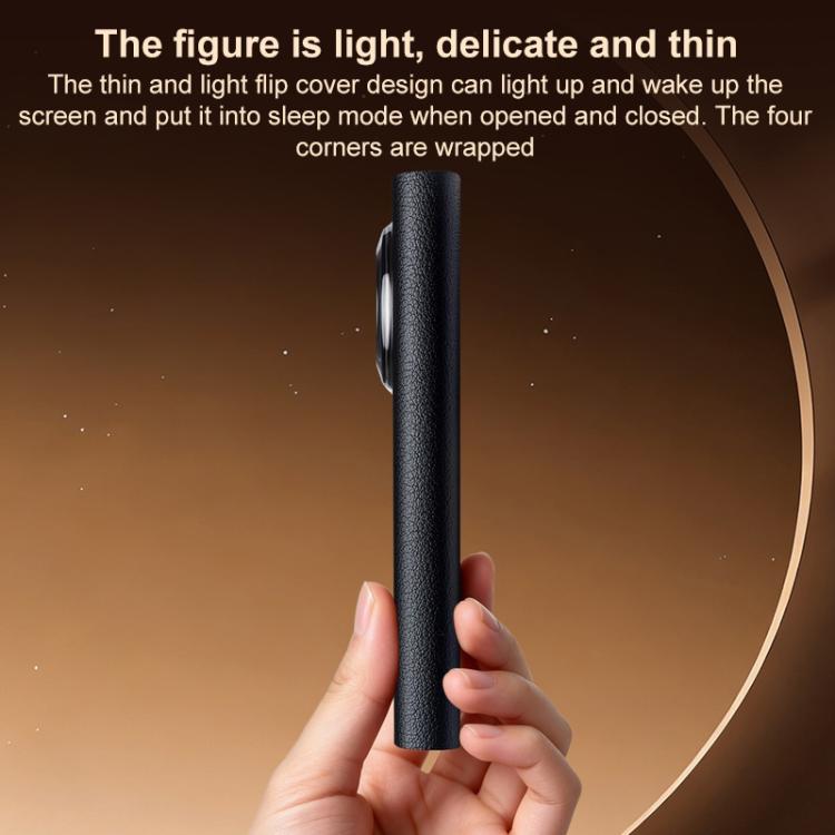 For Huawei Pura X Max QIALINO Top Grain Cowhide Smart Window Phone Case - Black