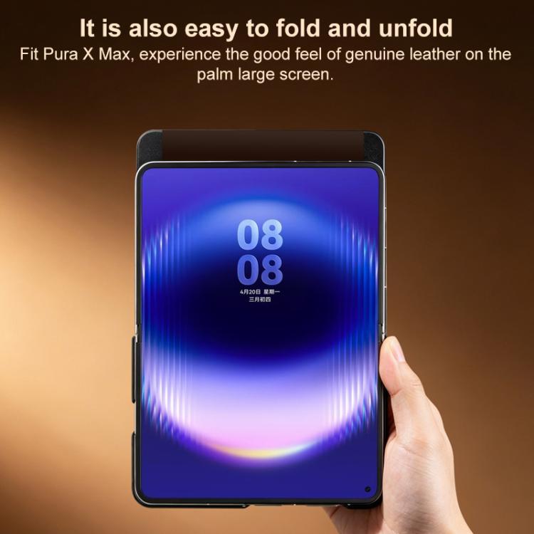 For Huawei Pura X Max QIALINO Top Grain Cowhide Smart Window Phone Case - Black
