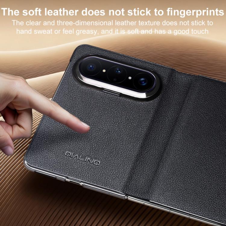 For Huawei Pura X Max QIALINO Top Grain Cowhide Smart Window Phone Case - Black