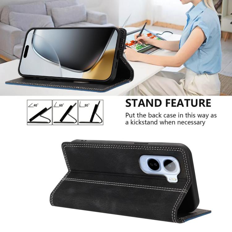 For vivo T5 Pro Skin Feel Two-tone RFID Blocking Vegan Leather Phone Case