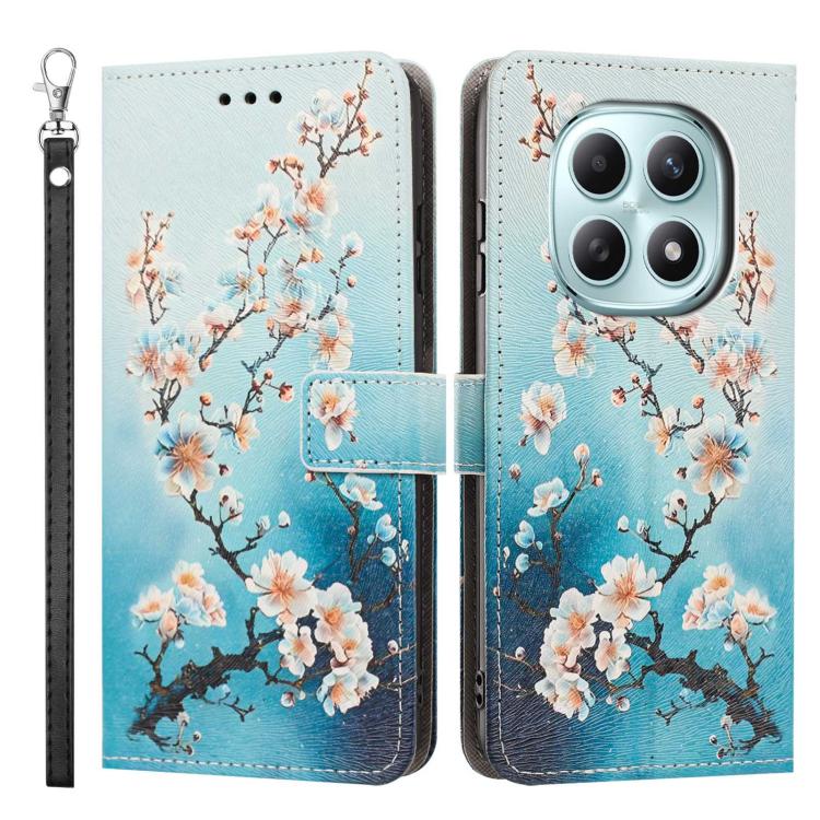 For Poco M8 5G Painted Pattern Vegan Leather Phone Case with Strap