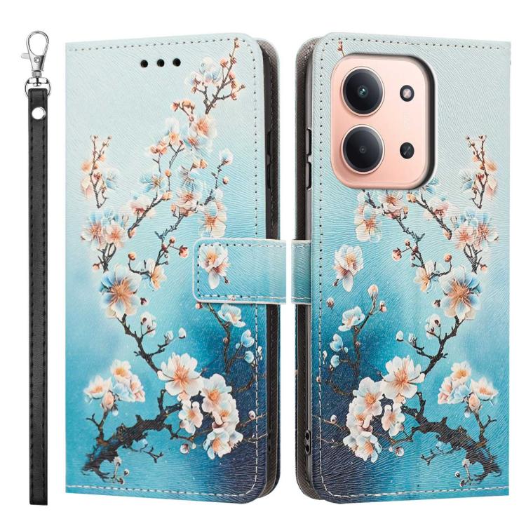 For Poco C85 4G Painted Pattern Vegan Leather Phone Case with Strap