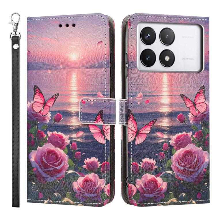 For Poco F6 Pro 5G Painted Pattern Vegan Leather Phone Case with Strap