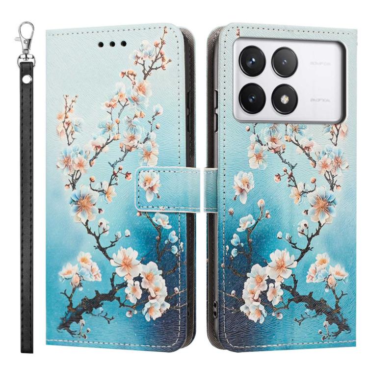 For Poco F6 Pro 5G Painted Pattern Vegan Leather Phone Case with Strap