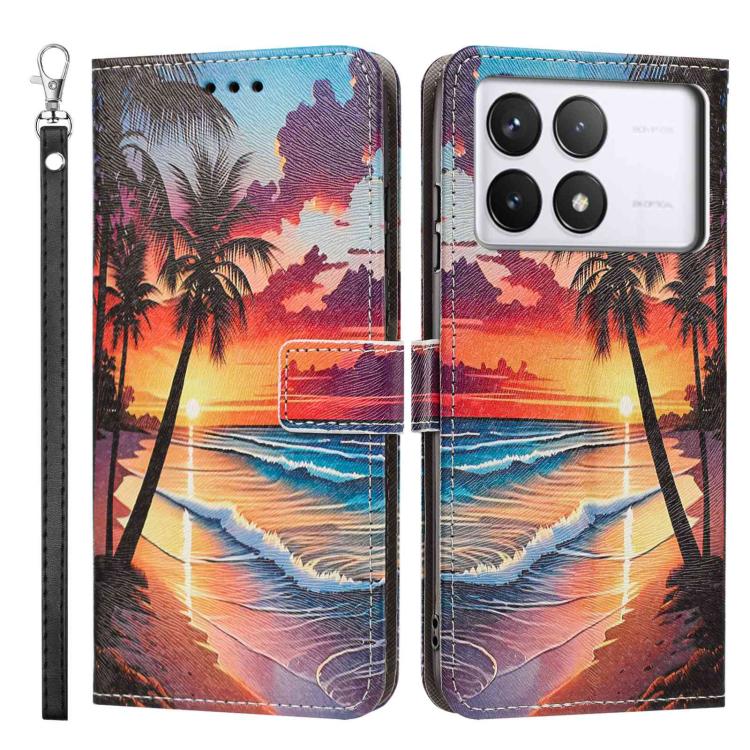 For Poco F6 Pro 5G Painted Pattern Vegan Leather Phone Case with Strap