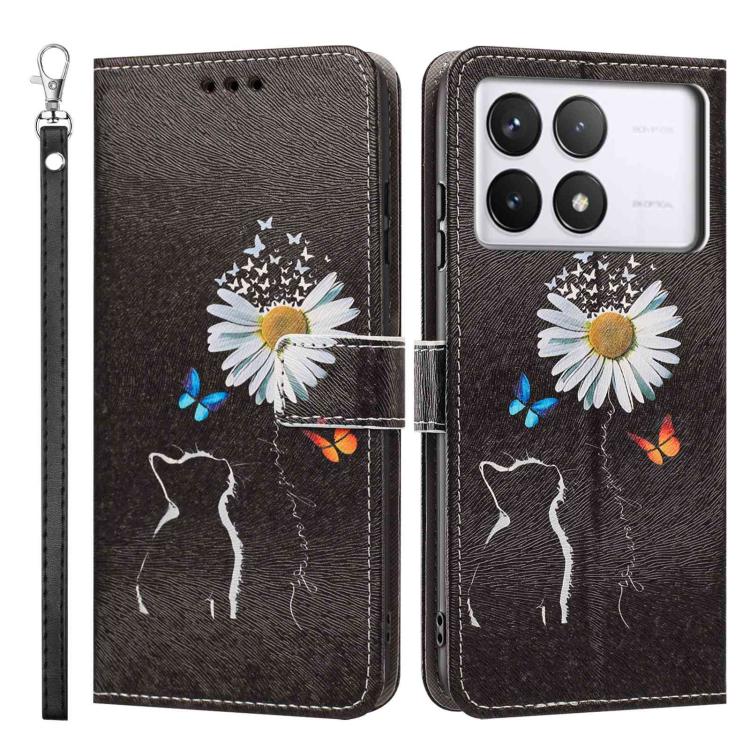 For Poco F6 Pro 5G Painted Pattern Vegan Leather Phone Case with Strap