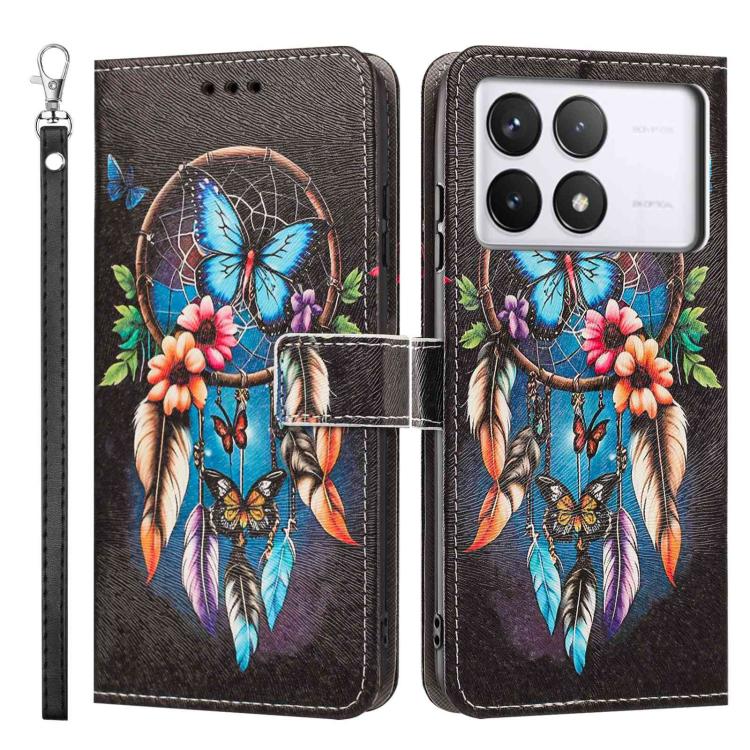 For Poco F6 Pro 5G Painted Pattern Vegan Leather Phone Case with Strap