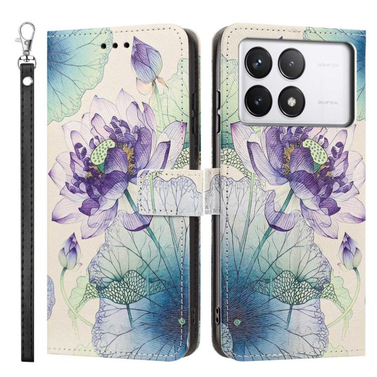 For Poco F6 Pro 5G Painted Pattern Vegan Leather Phone Case with Strap