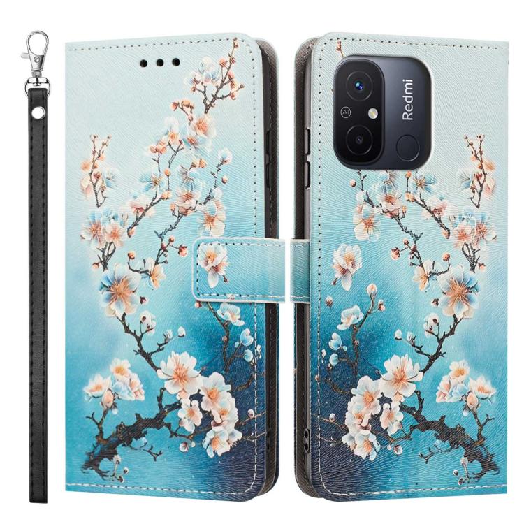 For Poco C55 Painted Pattern Vegan Leather Phone Case with Strap
