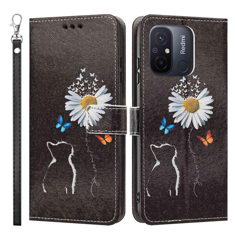 For Poco C55 Painted Pattern Vegan Leather Phone Case with Strap
