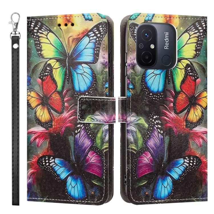 For Poco C55 Painted Pattern Vegan Leather Phone Case with Strap