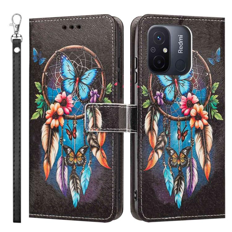 For Poco C55 Painted Pattern Vegan Leather Phone Case with Strap