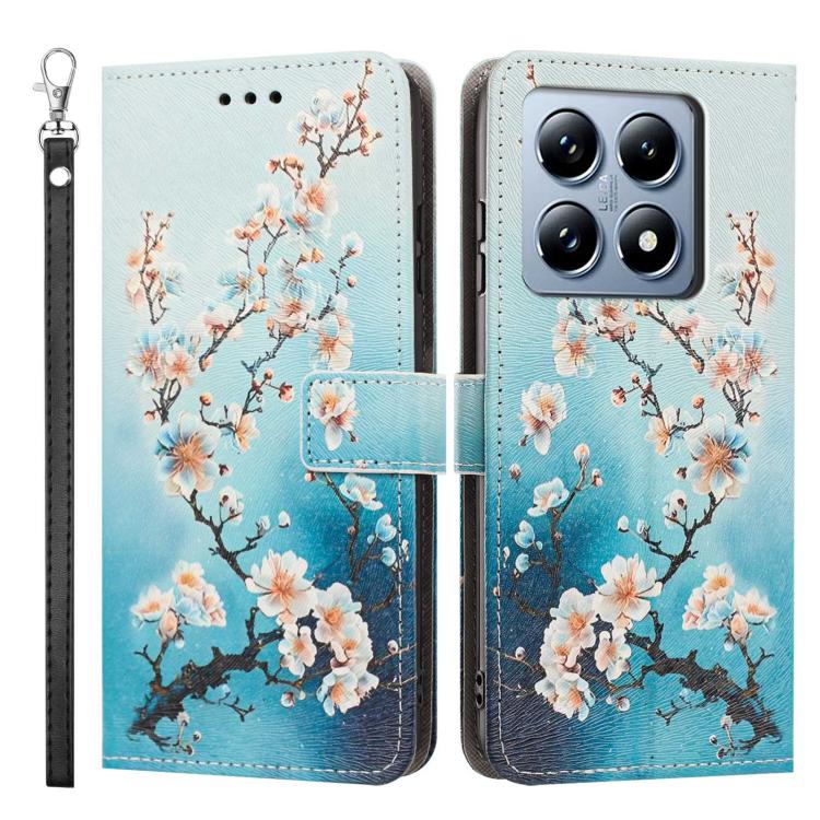 For Xiaomi 14T Pro Painted Pattern Vegan Leather Phone Case with Strap