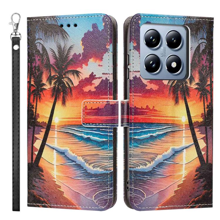 For Xiaomi 14T Pro Painted Pattern Vegan Leather Phone Case with Strap