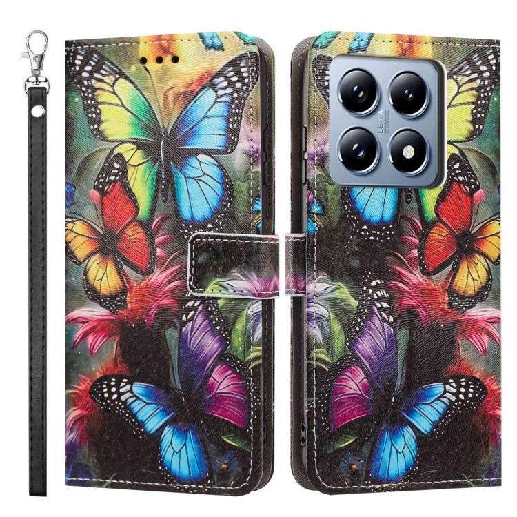 For Xiaomi 14T Pro Painted Pattern Vegan Leather Phone Case with Strap