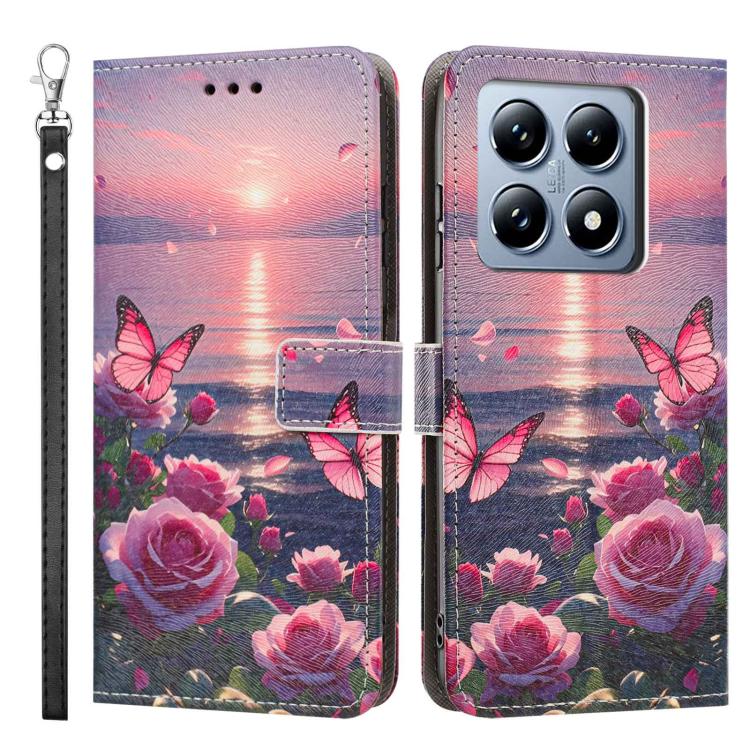 For Xiaomi 14T Global Painted Pattern Vegan Leather Phone Case with Strap