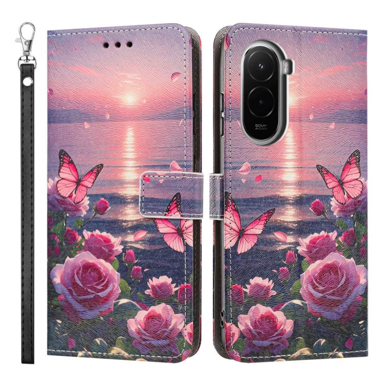 For Xiaomi Poco M7 4G 169mm Painted Pattern Vegan Leather Phone Case with Strap