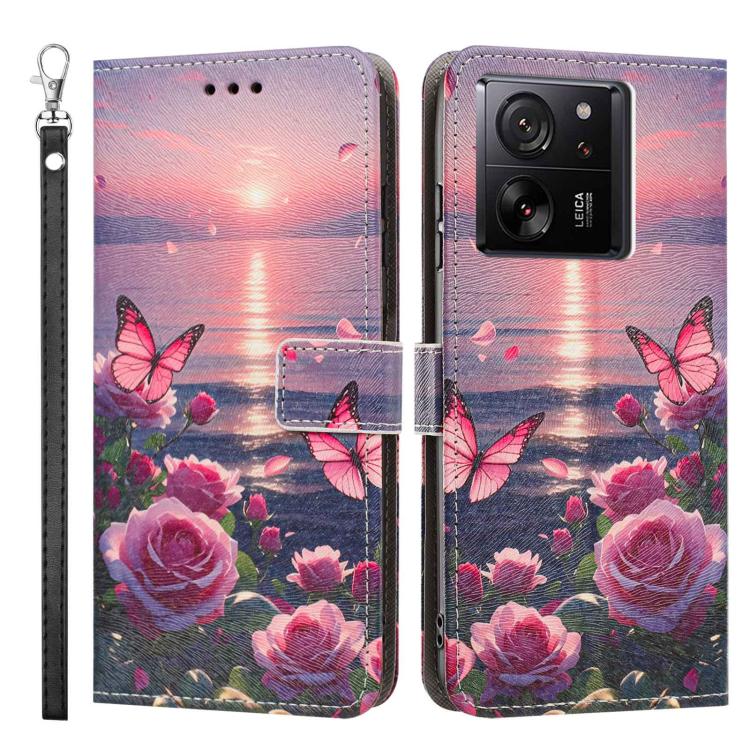 For Xiaomi 13T / 13T Pro Painted Pattern Vegan Leather Phone Case with Strap