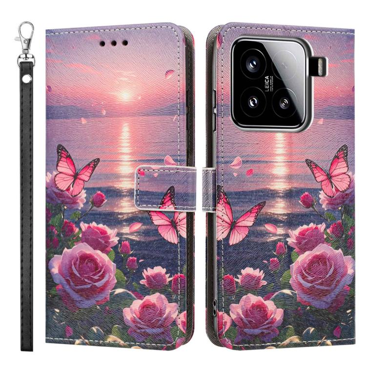For Xiaomi 15 Painted Pattern Vegan Leather Phone Case with Strap