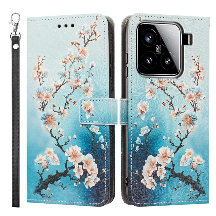 For Xiaomi 15 Painted Pattern Vegan Leather Phone Case with Strap