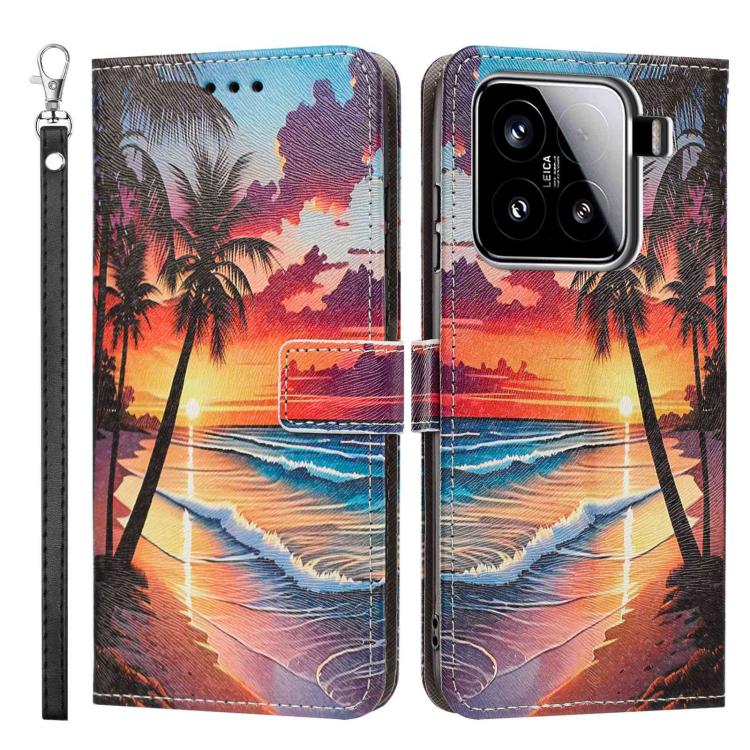 For Xiaomi 15 Painted Pattern Vegan Leather Phone Case with Strap