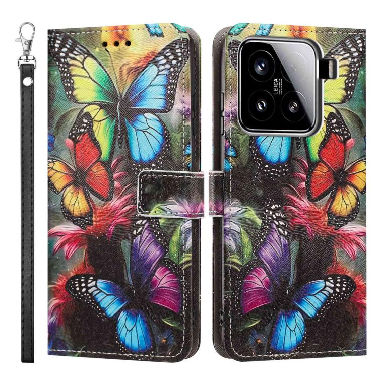 For Xiaomi 15 Painted Pattern Vegan Leather Phone Case with Strap