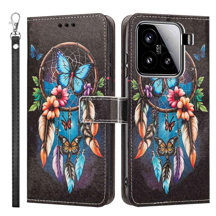 For Xiaomi 15 Painted Pattern Vegan Leather Phone Case with Strap