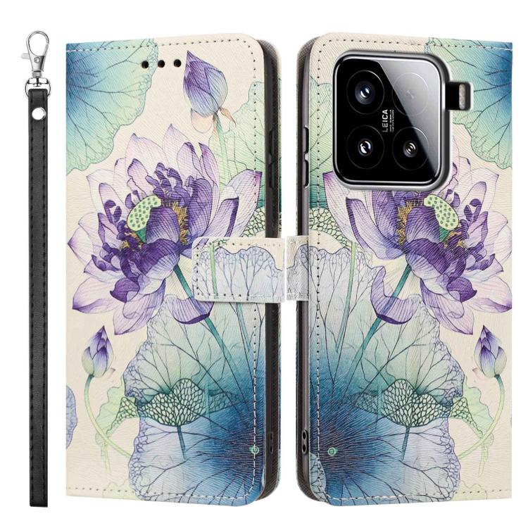 For Xiaomi 15 Painted Pattern Vegan Leather Phone Case with Strap
