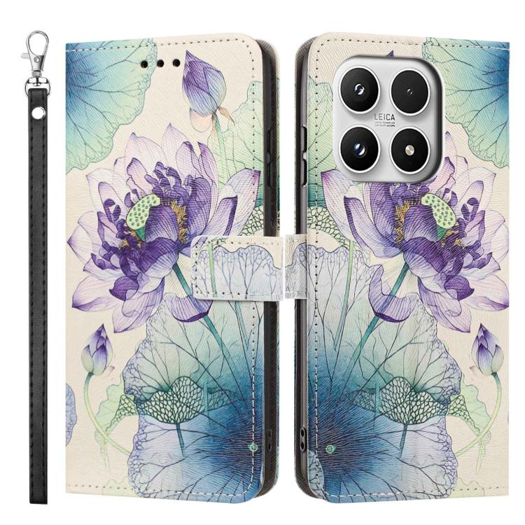 For Xiaomi 17 Painted Pattern Vegan Leather Phone Case with Strap