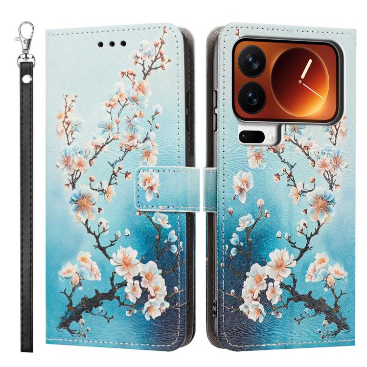 For Xiaomi 17 Pro Max Painted Pattern Vegan Leather Phone Case with Strap