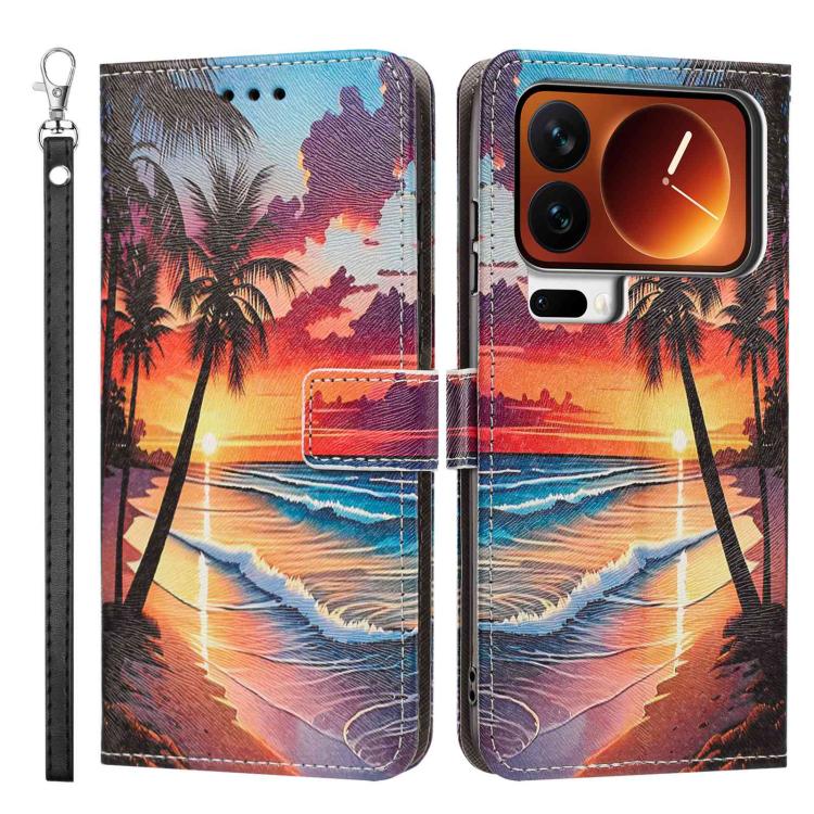 For Xiaomi 17 Pro Max Painted Pattern Vegan Leather Phone Case with Strap