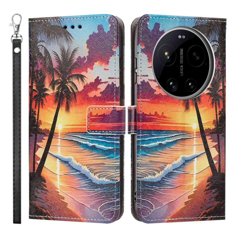 For Xiaomi 17 Ultra Painted Pattern Vegan Leather Phone Case with Strap