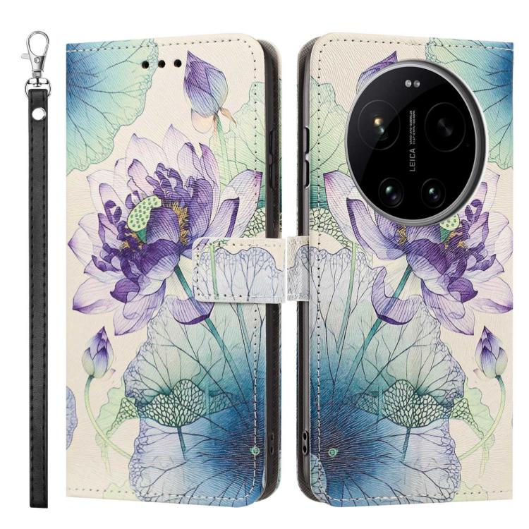 For Xiaomi 17 Ultra Painted Pattern Vegan Leather Phone Case with Strap