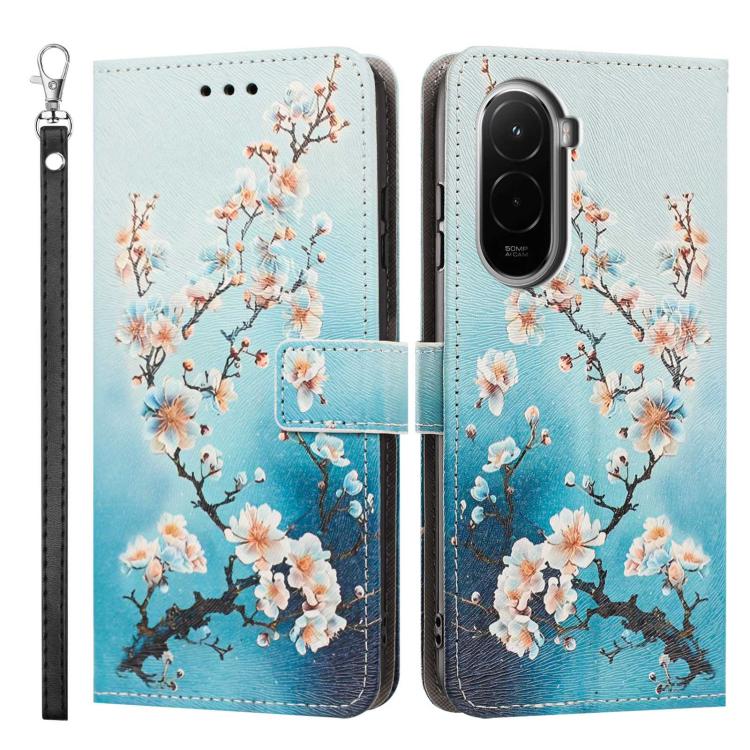 For Xiaomi Poco M7 4G 171mm Painted Pattern Vegan Leather Phone Case with Strap